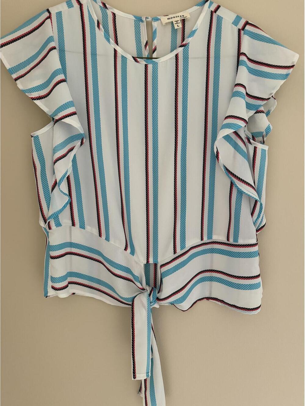 NWOT monteau L striped tie front blouse